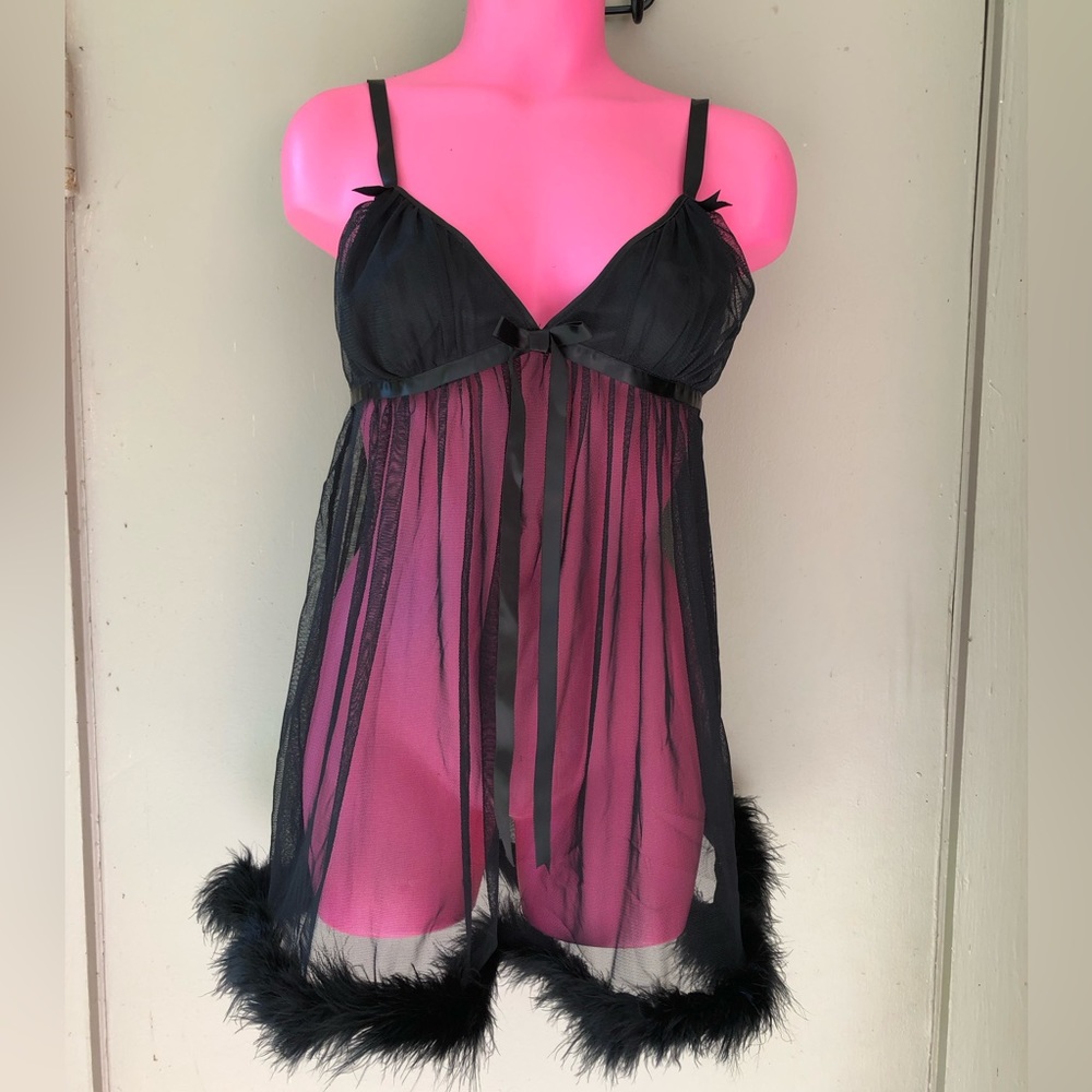 Vintage Black Mesh Lingerie Babydoll Nightie Small
